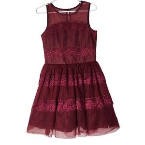 Nanette Lepore Dress 16 Girls Size Burgundy Gown Formal Lace Tulle